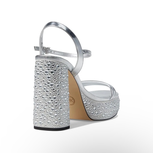 Genuine Leather Silver Heels, Silver Embellished Heels, 9.5 Excellent Condition - Picture 2 of 5